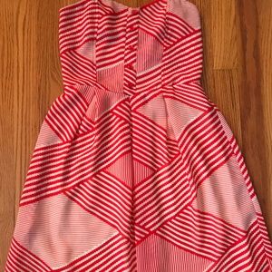 Strapless red and white dress